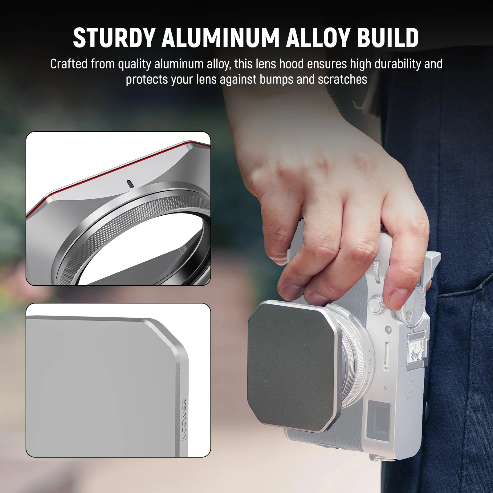 NEEWER Round Square Lens Hood For Fujifilm X100V & X100VI Sturdy Aluminum Alloy Lens Hood Lens Flare Reduction Photography