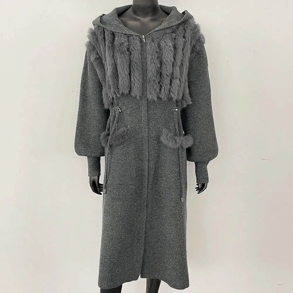 

Real Fox Fur Knitting Coat Women Autumn Oversize Loose Sweater Coat Real Fox Fur Knit Cardigan Lady's Fashion Long Sweater