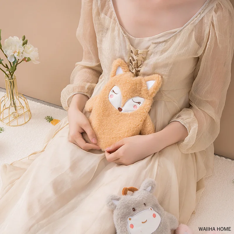 Cartoon Animal Hot Water Bottle Bag Frog Rabbit Warm Bag Reusable Heating Hot Water Bag Cute Plush Belly Warm Hand Treasure Gift