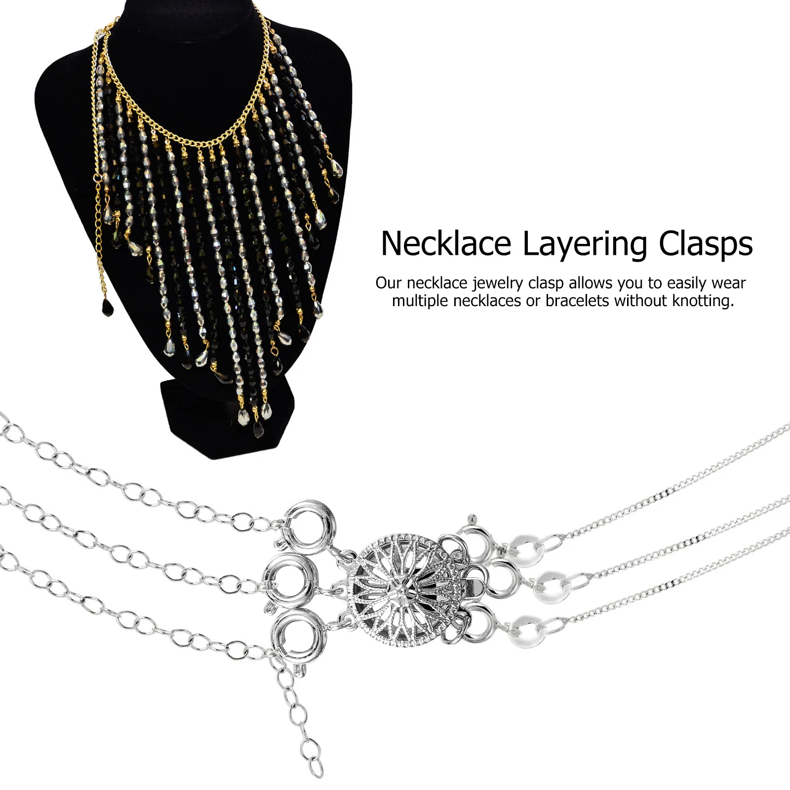 

6 pcs Metal Necklace Clasps White Gold Rose Gold 2Rings Layering Connector Separator Jewelry Accessories Necklace Parts