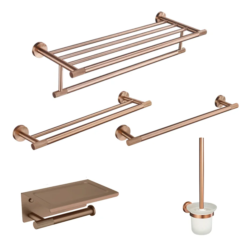 

Brushed Rose Gold Stainless Steel Bathroom Wall-Mounted Towel Rack Paper Holder Towel Bar Cup Holder Toilet Brush Accessories