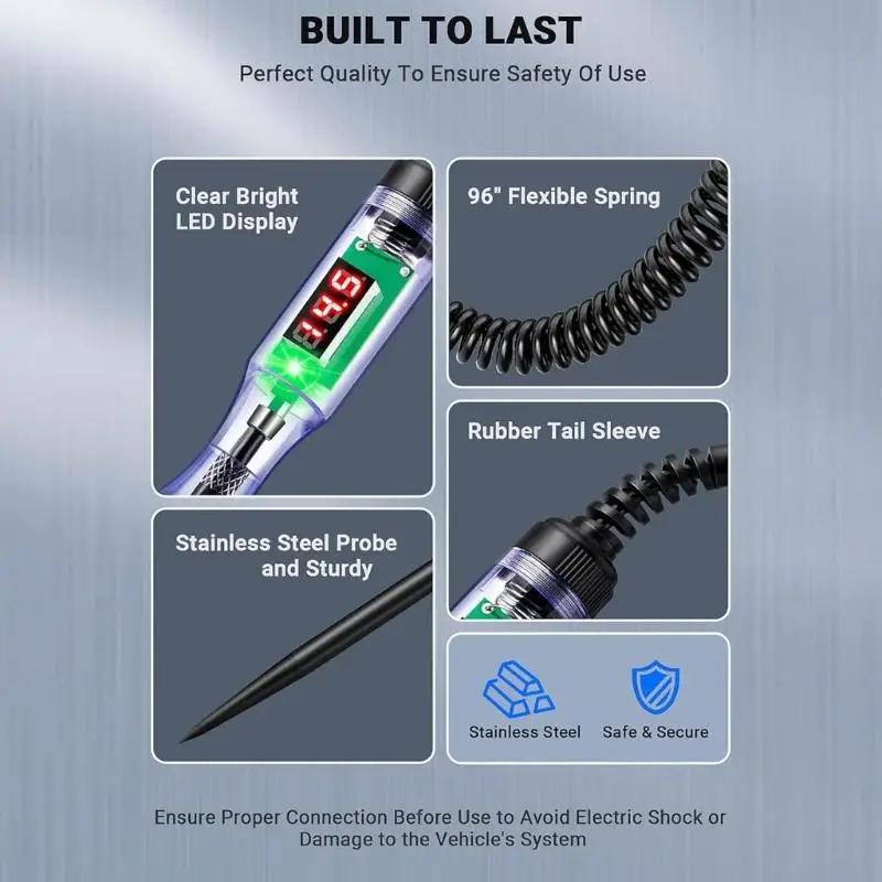 M76E Automotive Circuit Tester Test Pen with Alligators Clip for Garage Car Repair Use