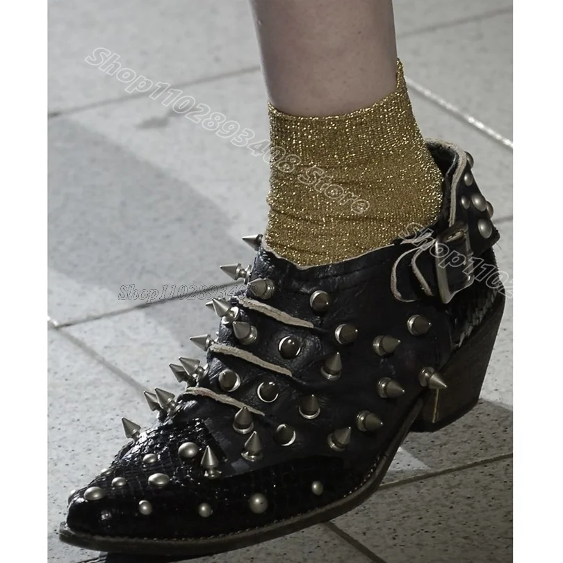 Escarpins à rivets noirs avec boucle à la cheville, bout pointu, talons bas, Style britannique, nouvelle mode printemps, robe décontractée, Zapatos Para Mujere