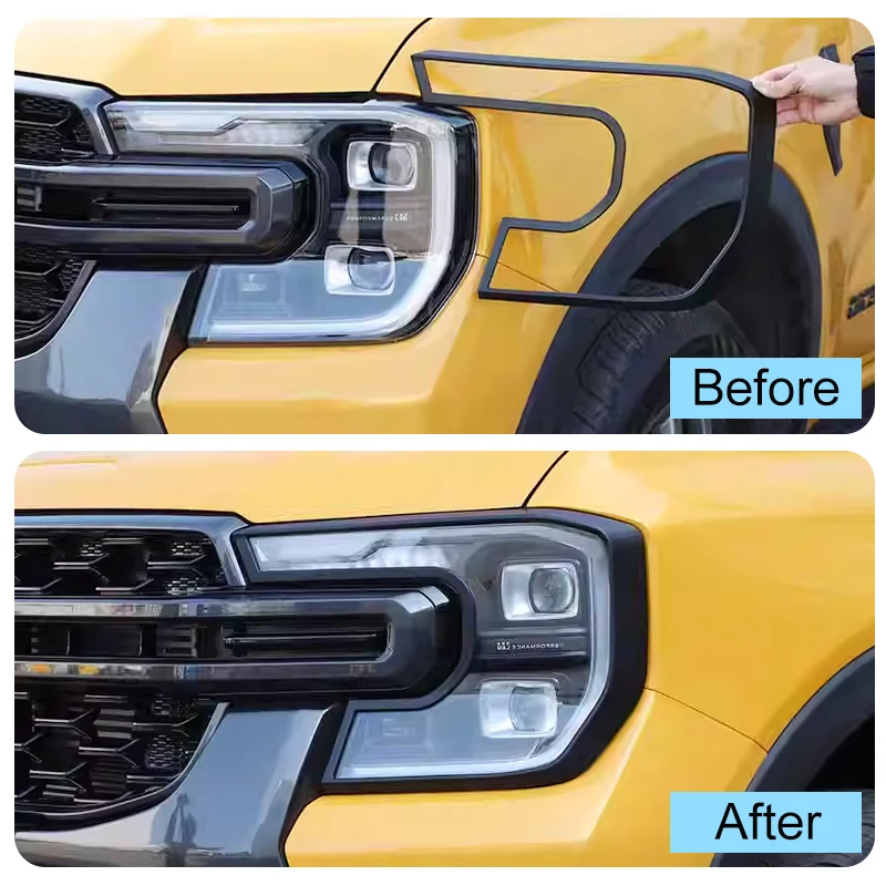 Car Head Lamp Light Cover Fit For Ford Ranger WILDTRAK T9 2022 2023 2024 ABS Matte Black Headlight Decorative Frame Accessories