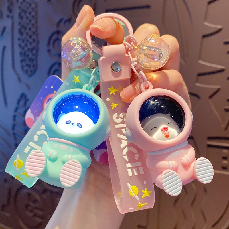 Cartoon Starry Sky Astronaut Closing Eyes Rabbit Keychain Trend Planet Green Panda Star Cat Car Keys Chain For Women Bag Trinket