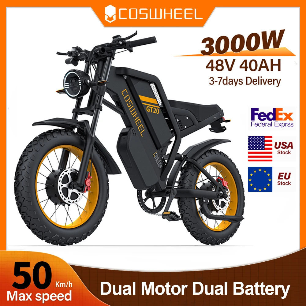 

COSWHEEL GT20 Pro Electric Motorcycles 3000W Brushless Gearless Motors 48V40AH Lithium Battery Spee 60Kmh Adult Off Road Ebike