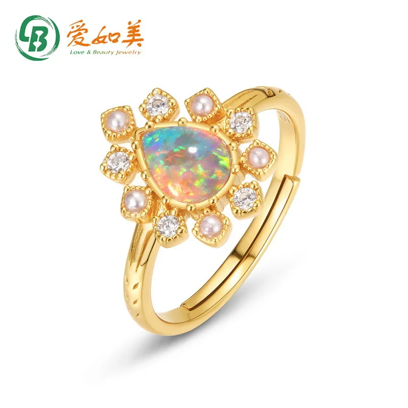 

Luxury Jewelry Fashion Trendy Opal Ring Women's Retro 18K Gold PT950 Platinum Silver Plated 7-Layer Gold Ring
