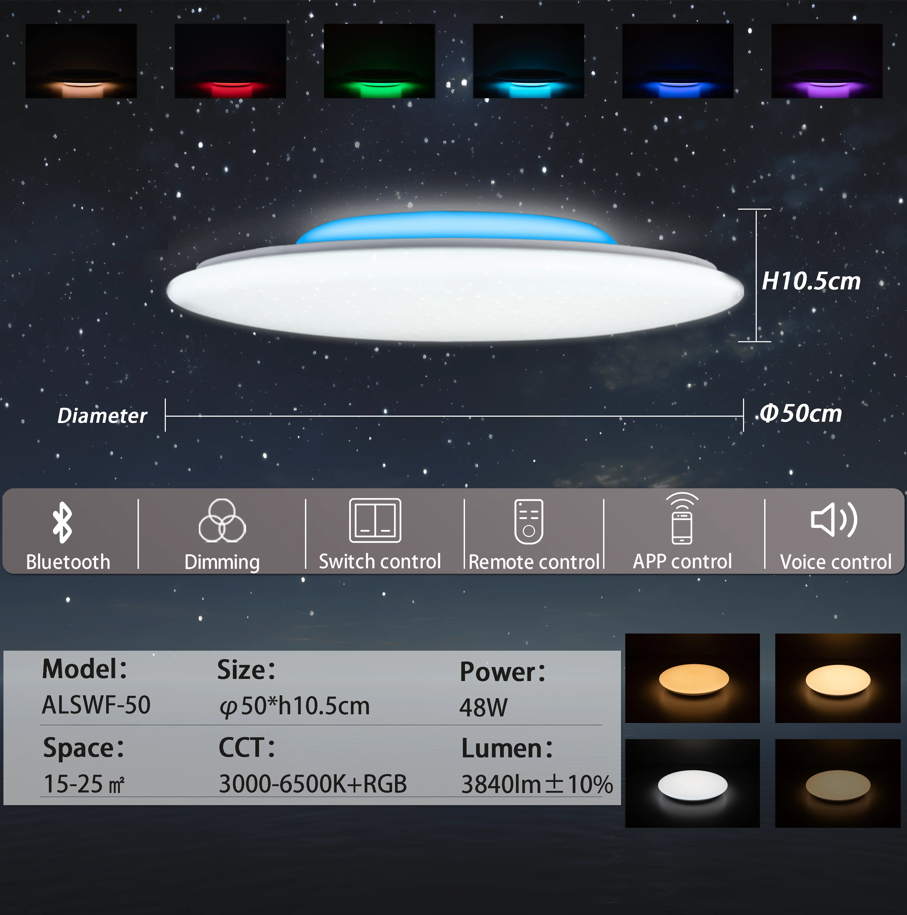 Moderne LED-plafondlampen met Bluetooth-luidspreker Spraakbesturing RGB-plafondlampen voor slaapkamer Woonkamer Werk met Alexa Google