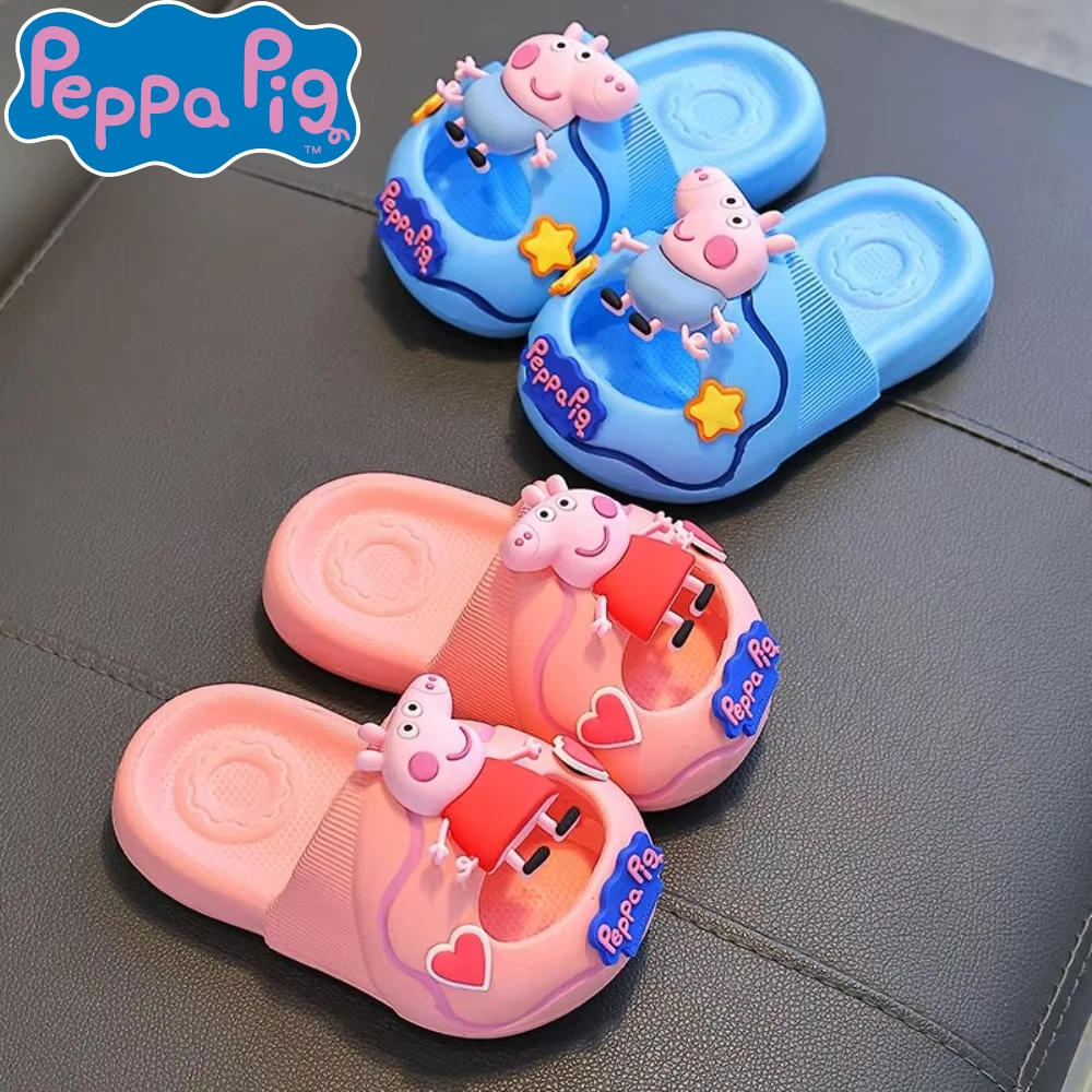 Kawaii Peppa Pig 14cm-19cm Children's Sandals Summer Cartoon Cute Soft Sole Breathable Non Slip Indoor Boy Girls Slippers Gifts