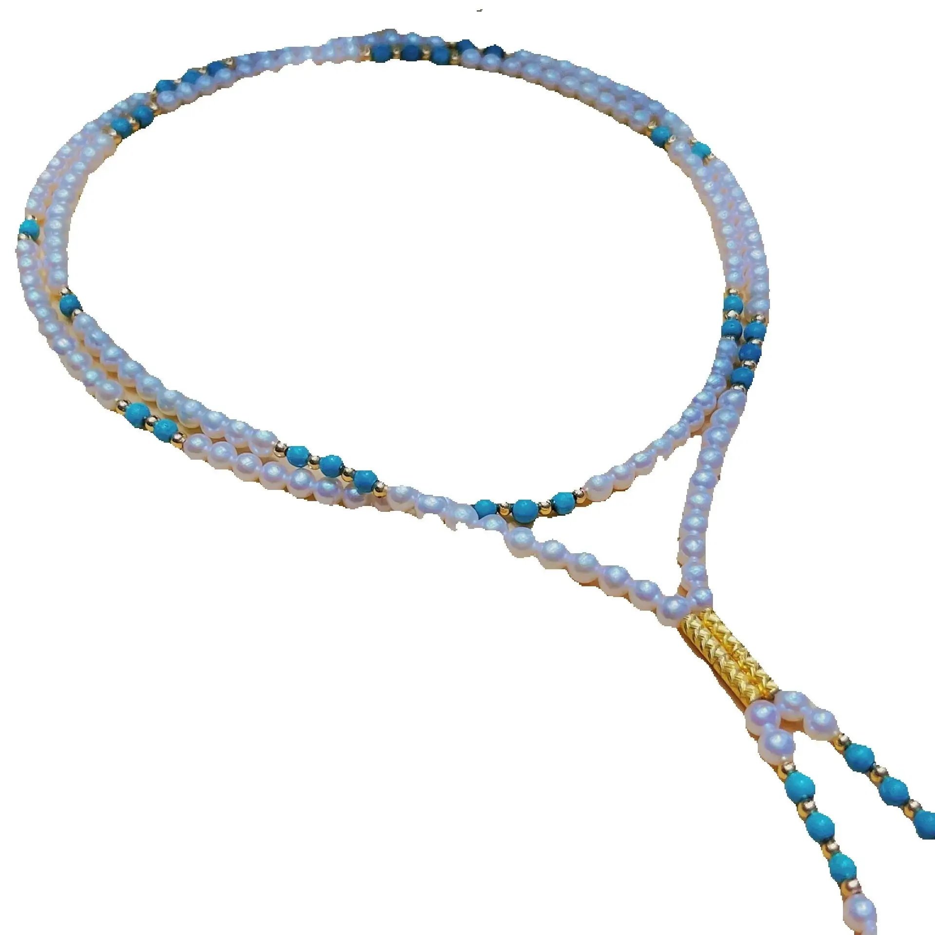 

Turquoise Fringed Design Magnetic Suction Clasp Natural Real White 5-6mm Pearl Sweater Chain Long Nice Look Necklace