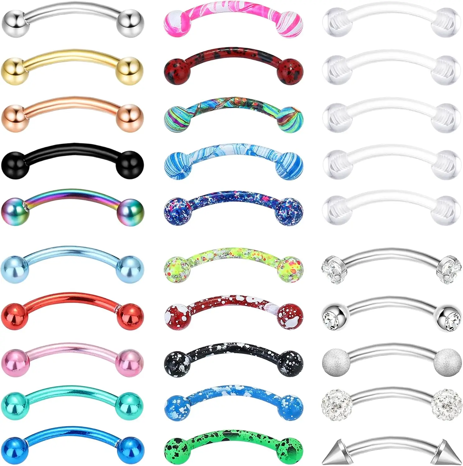 

Drperfect 16G Surgical Steel Curved Barbell Eyebrow Rings Tragus Lip Belly Button Piercing Rook Daith Earrings for Women Men