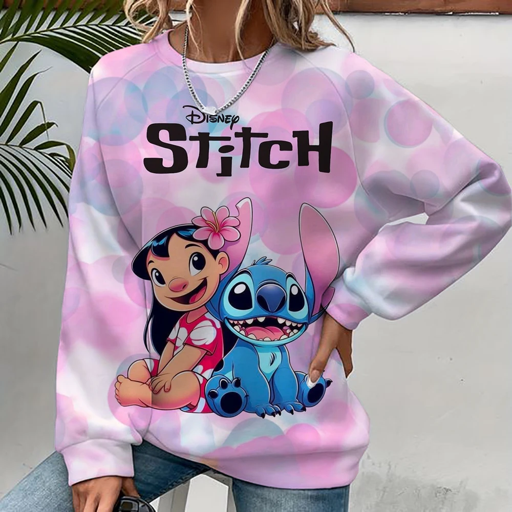 Women's Fashion Hoodie Disney Stitch print Fashion Autumn Daily Long Sleeve Round Neck Loose Pullover Cartoon Boho Style Sweatsh