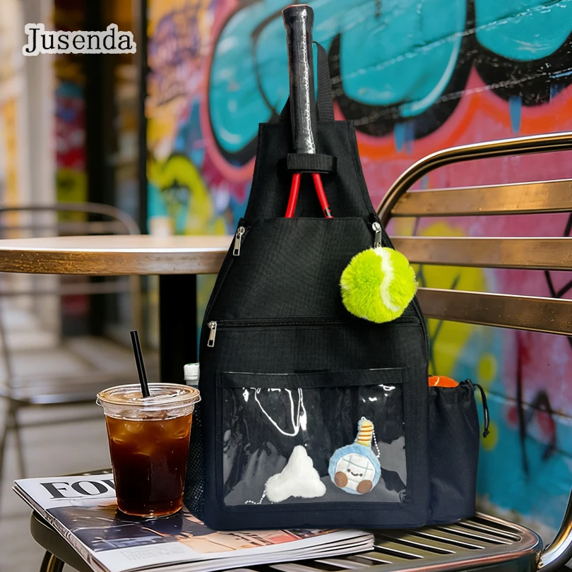 

Jusenda Tennis Racquet Sport Backpack also Single-Shoulder Pickleball Racket Bag for Two Rackets Black Colours Woman Girls Man