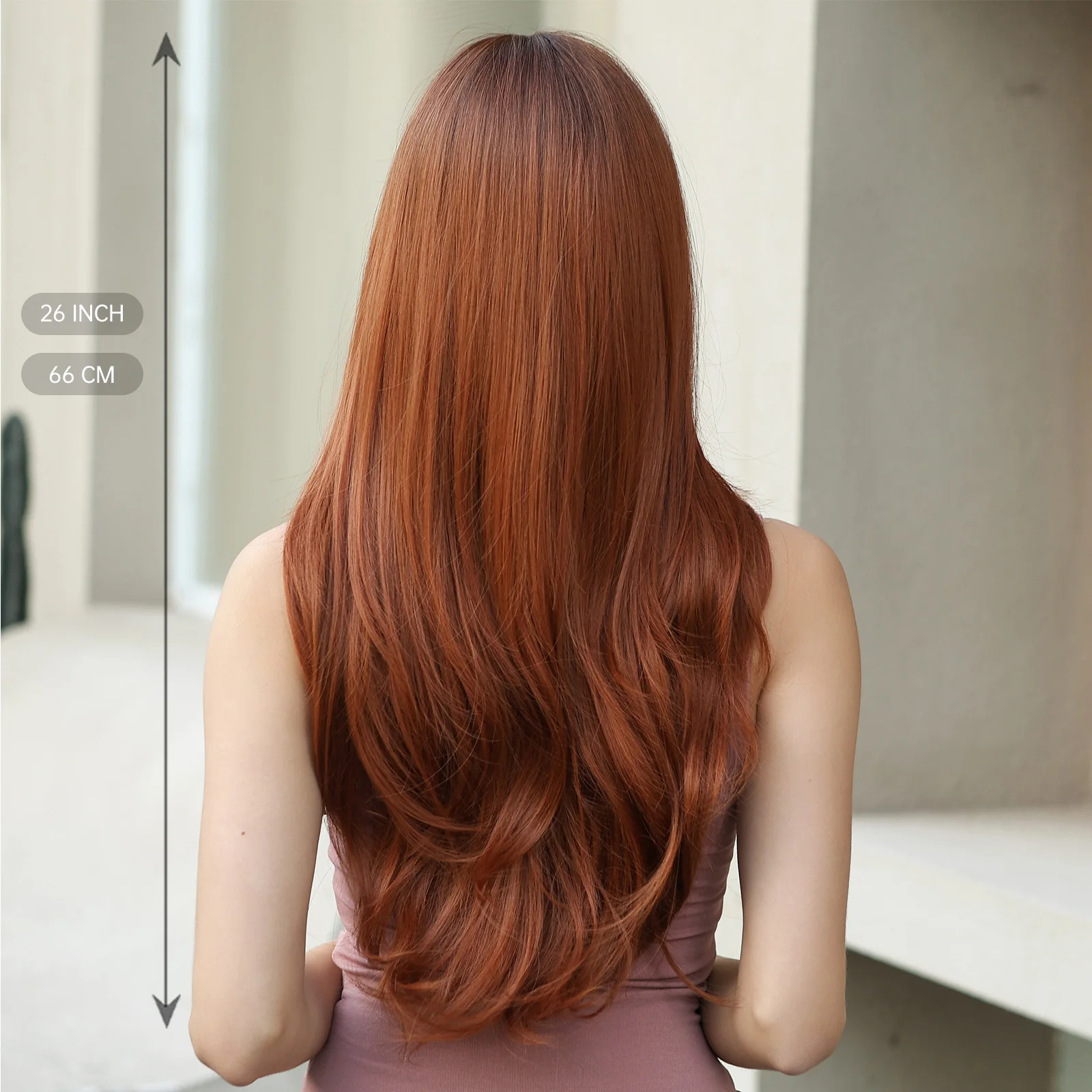 Red Brown Long Straight Synthetic Wigs with Bangs for Black Women Natural Hair Cosplay Party Daily Wig Heat Resistant Fibre