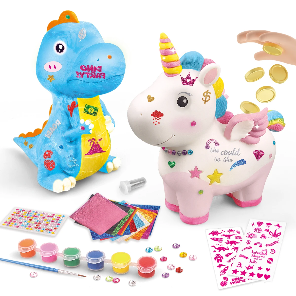 

DIY color sticker and painting piggy bank, graffiti storage, stimulate children's hands-on and financial management skills