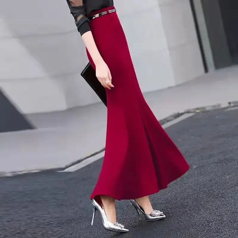 Fishtail Skirt 2024 Autumn and Winter Fashion New Korean Version Dress Elegant Versatile Slim Fit Elastic High Waist C44