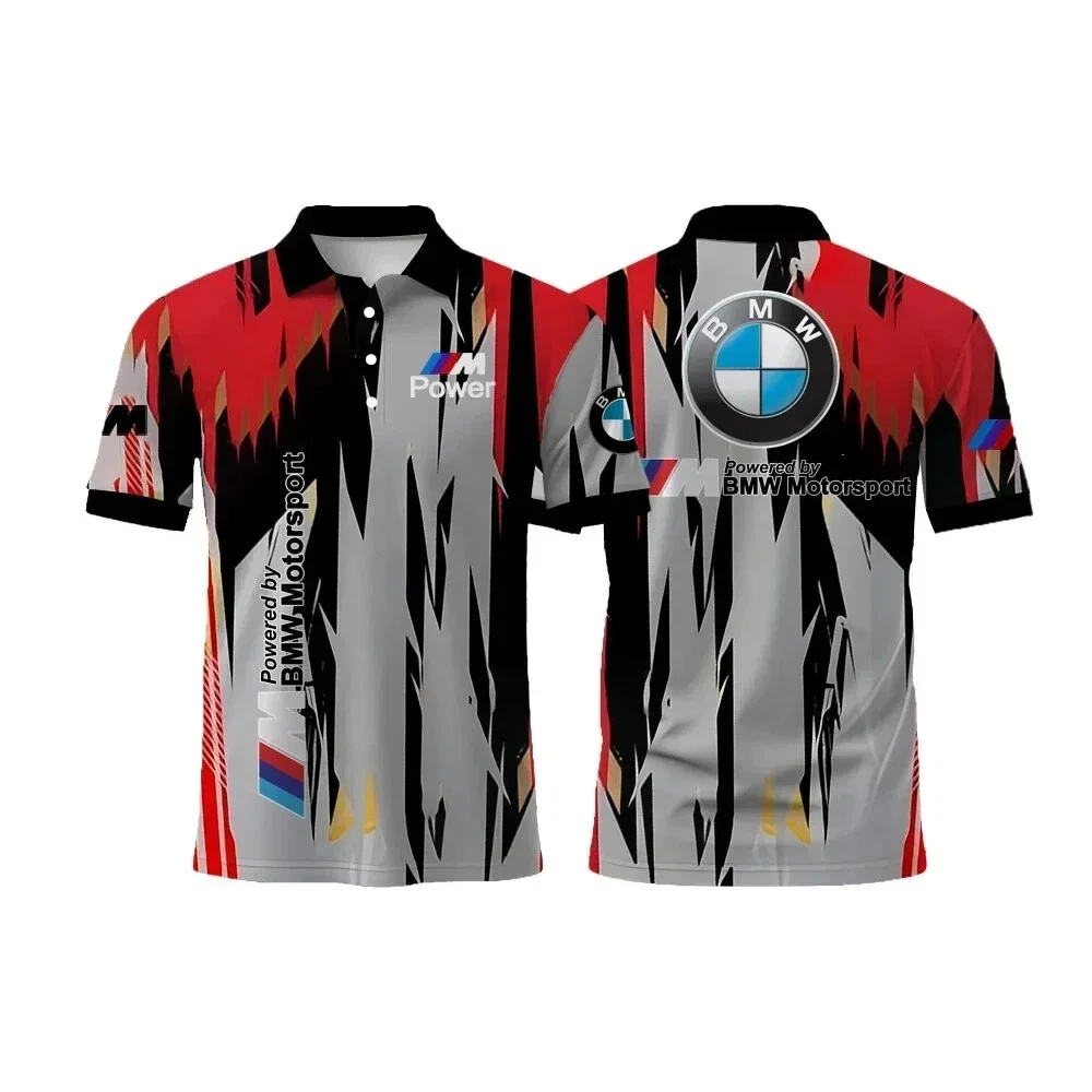 Camisa deportiva cómoda y transpirable de manga corta para motociclismo BMW, Polo informal con estampado moderno y botones