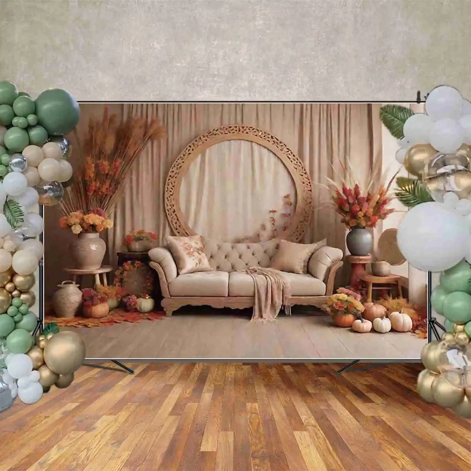 MOON.QG Bohemia Fall Background Photography Thanksgiving Thatch Autumn Photocall Backdrop Children Studio Photocall Accessories