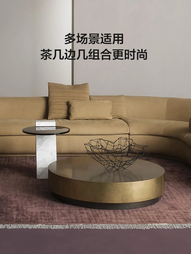 Light Luxury round Tea Table Living Room Small Apartment High-End Modern Stainless Steel Marble Coffee Table Side Table