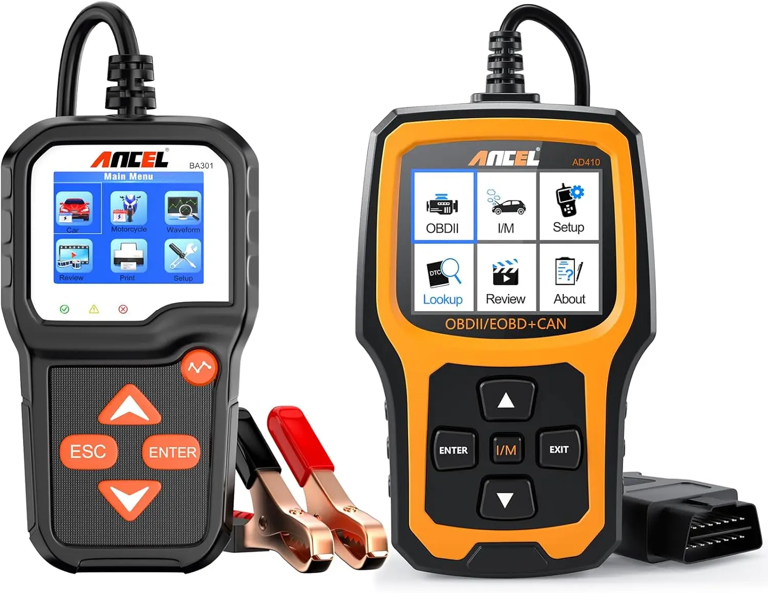 أداة تشخيص قارئ الرمز AD410 obd-ii للسيارات والشاحنات مع دعم اختبار البطارية