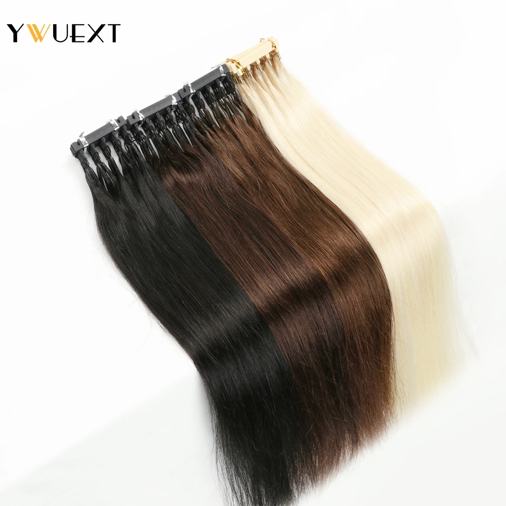 YWUEXT-Extensões de cabelo humano Remy máquina reta natural, marrom escuro, micro anéis, 5 pinos, 16 ", 20", 24 ", 2 #6D-2