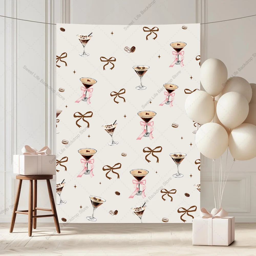 

Cute Aesthetic Espresso Background Cocktail Themed Adults Birthday Party Decoration Backdrop Decor