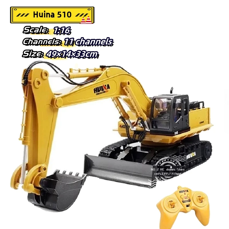 

Huina 510 1:16 RC Alloy Excavator Truck Remote Control Engineering Vehicle 11CH Mechanical Model Boys Toys for Children's Gifts