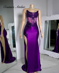 Pretty Purple High Split Rhinestones Prom Dresses For Black Girls Party Dress Women Elegant Luxury Gala Dresses robe de bal