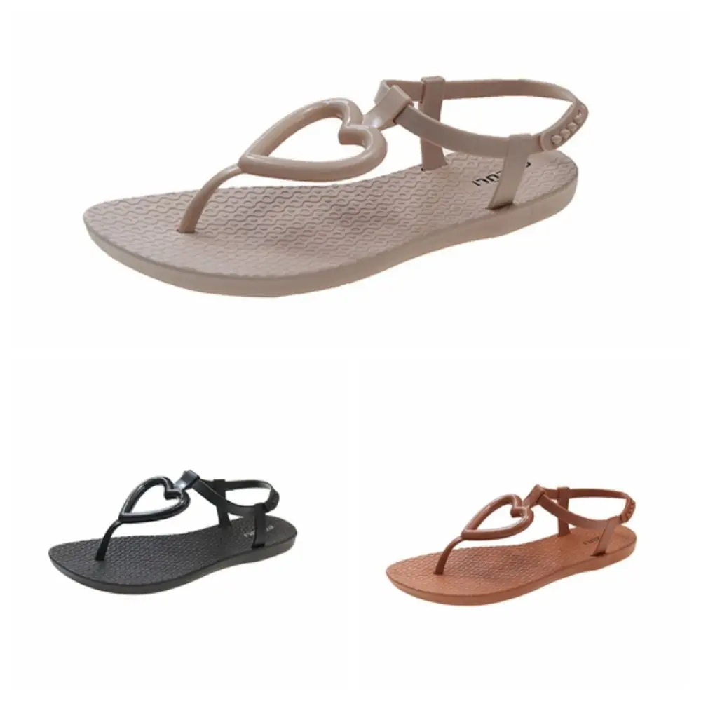 Sweet Hollow Heart Flip Toe Sandals Anti Slip Anti Odor Slippers Women Beachwear PVC Slides Sandals Women
