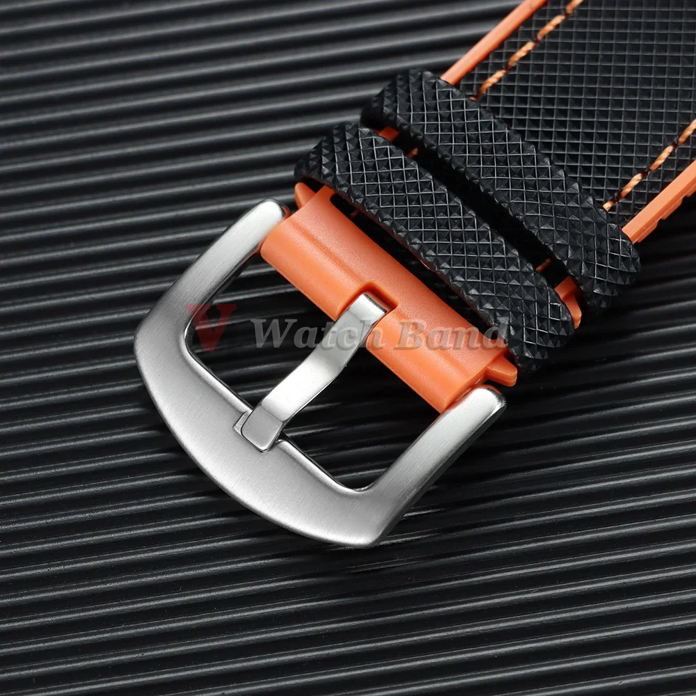 18/19/20/21/22/24mm Nylon-Segeltuch-Gummi-Hybrid-Uhrenarmband für Herren und Damen, Silikon, wasserdicht, orange-blaue Armbänder – Detail 12