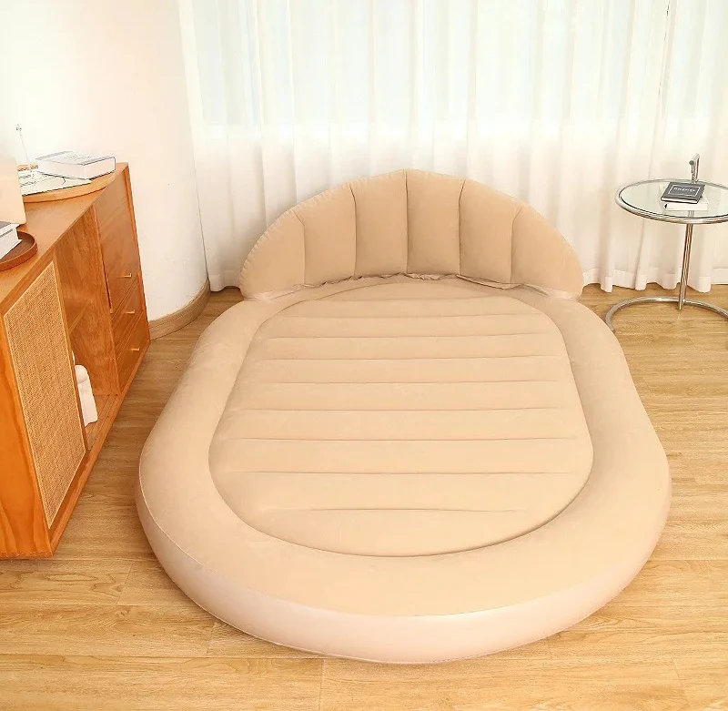 Raised Inflatable Mattress for Camping Tent Single Double Air Bed with Backrest Portable Home Temporary Sleeping Cushion