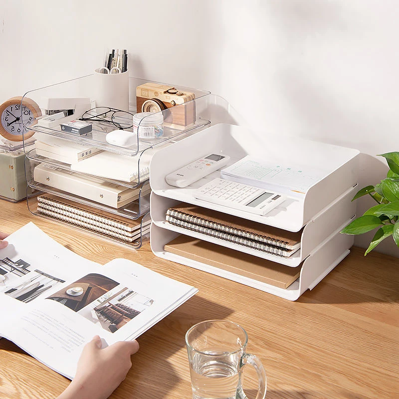 

A4 Big Document Paper Organizer Desktop File Tray Organizer Rack Plastic Book Shelf Storage Holder Office Stationery Storage Box