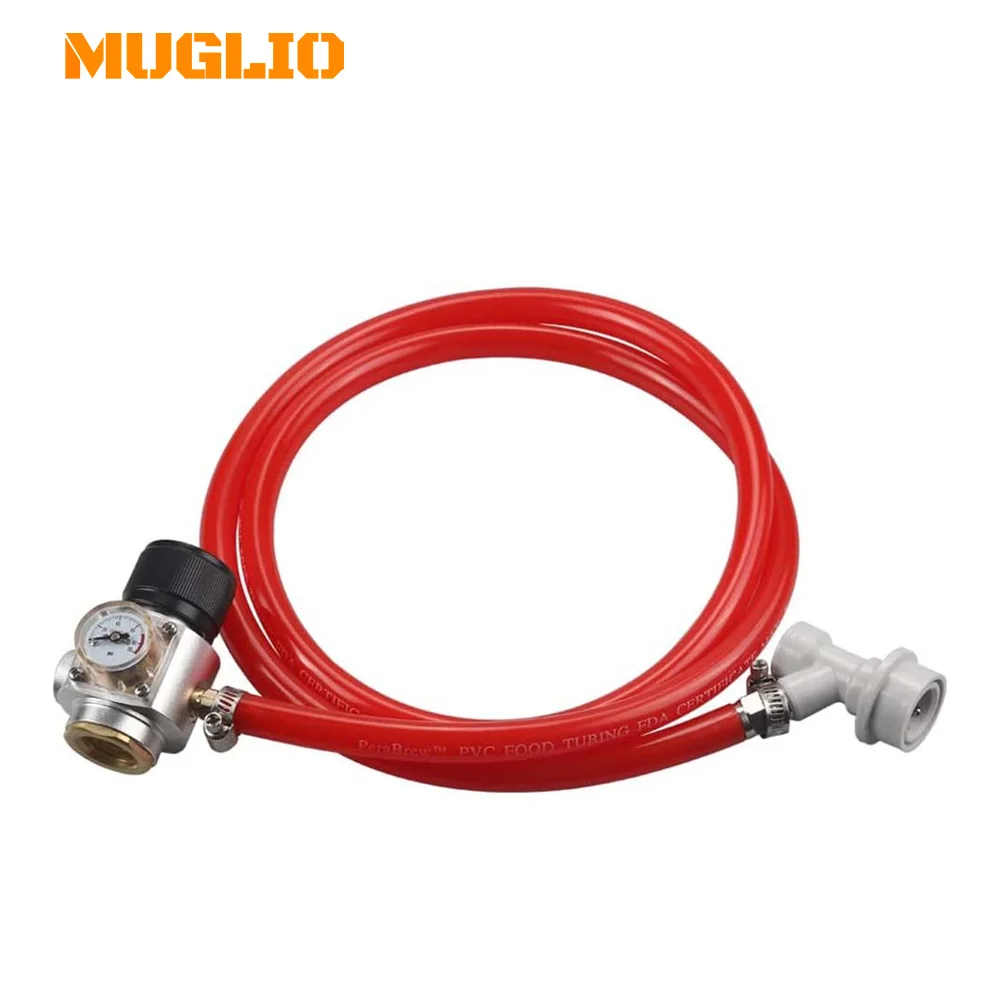 Soda Gas Regulator Tr21.4 Include Red Gas Line Assembly,Ball Lock Gas Disconnect ，for Soda Maker Sparkling Water Soda Cylinders