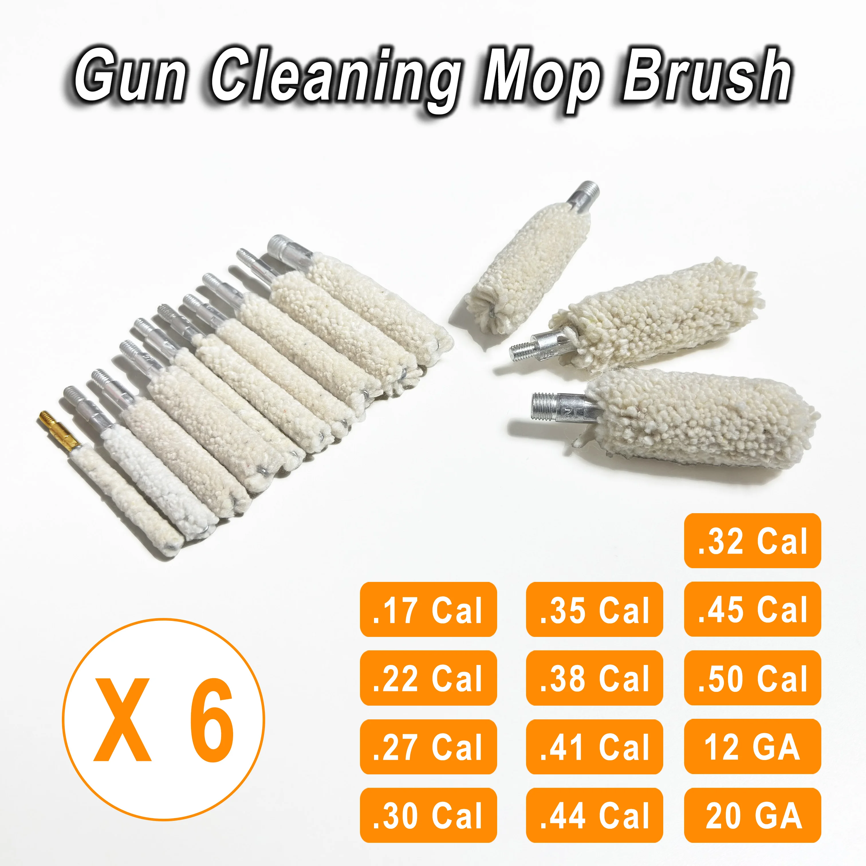 

Gun Cleaning Bore Mop 6-Pack with 8-32 Threads,Cotton Construction for Applying Gun Oil, Solvent,Bore Cleaning,Gun Maintenance