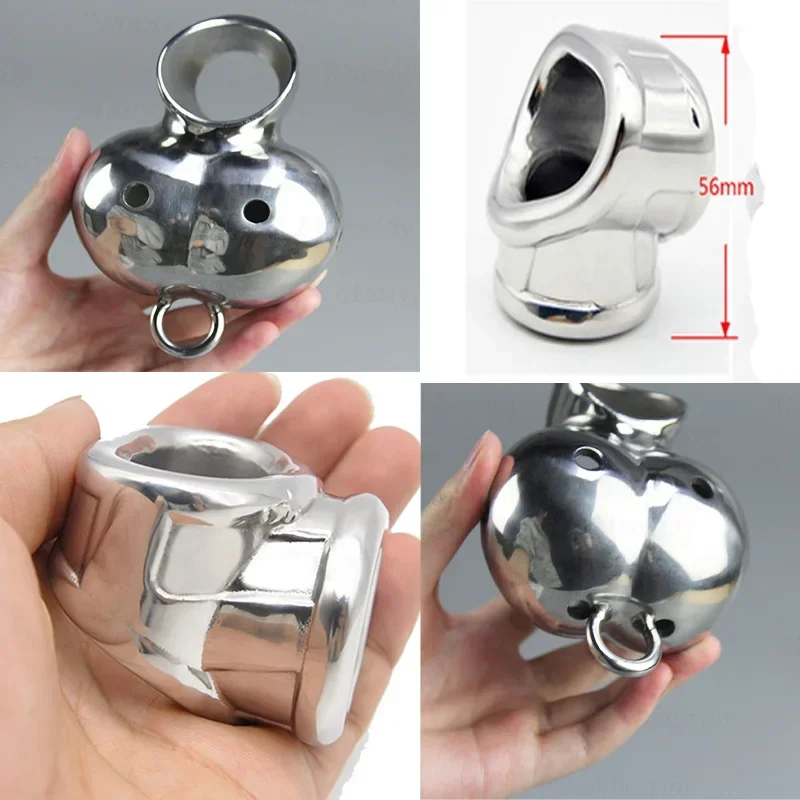 HotX Stainless Steel Chastity Device Ball Stretcher Enhancer Scrotum Restraint Testicle Binding Cage Protector Penis Ring