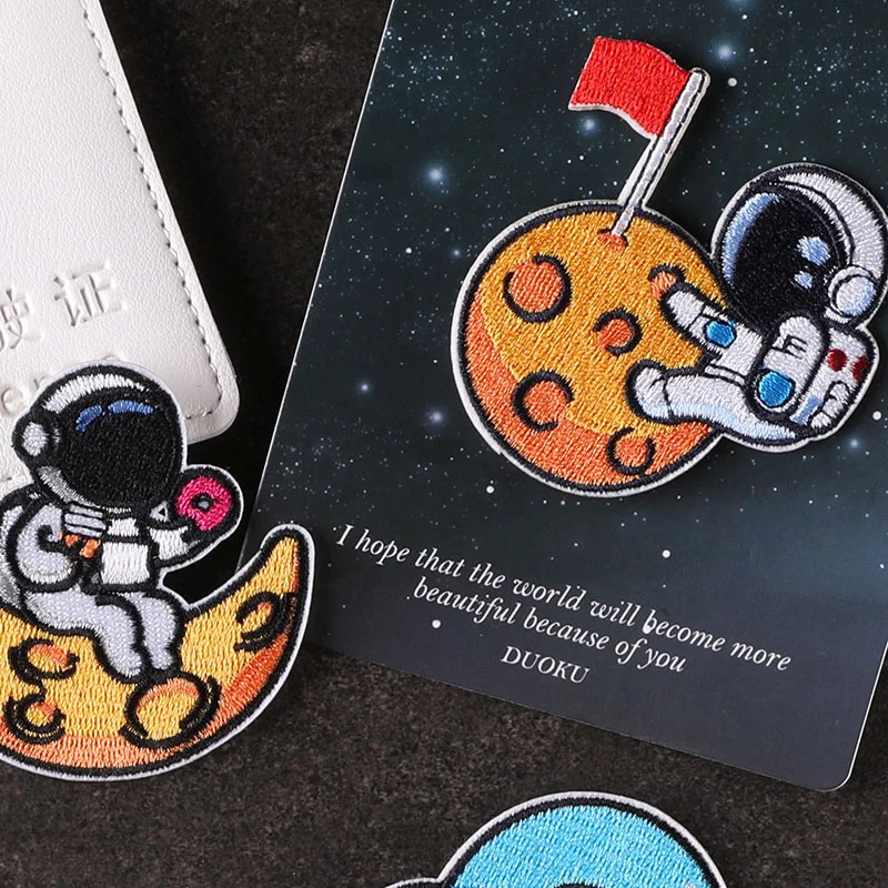 6pcs Planet Cartoon Astronaut Patches for Clothing, DIY Iron-on Patches, DIY Aesthetic Embroidery Appliques Sticker