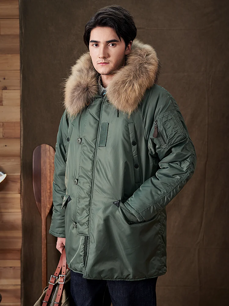 

Мужская утепленная хлопковая куртка с меховым воротником, средней длины, с капюшоном, в американском стиле, зимняя верхняя одежда из утолщенного полиэстера