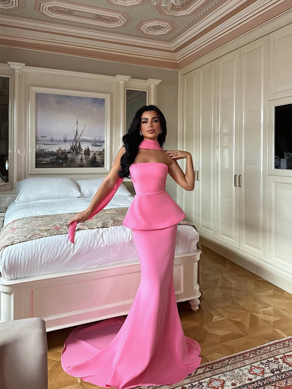 كاثي مخصص باربي الوردي قطعتين مجموعة فستان حفلة موسيقية أنيقة حورية البحر vestidos de noiva أنيقة ذيل فرشاة فساتين السهرة 2025