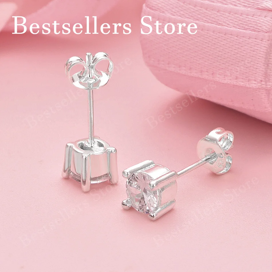 

925 Sterling Silver Exquisite Four Prong Zircon Stud Earrings for Women Fashion Wedding Gifts Party Accessories Jewelry