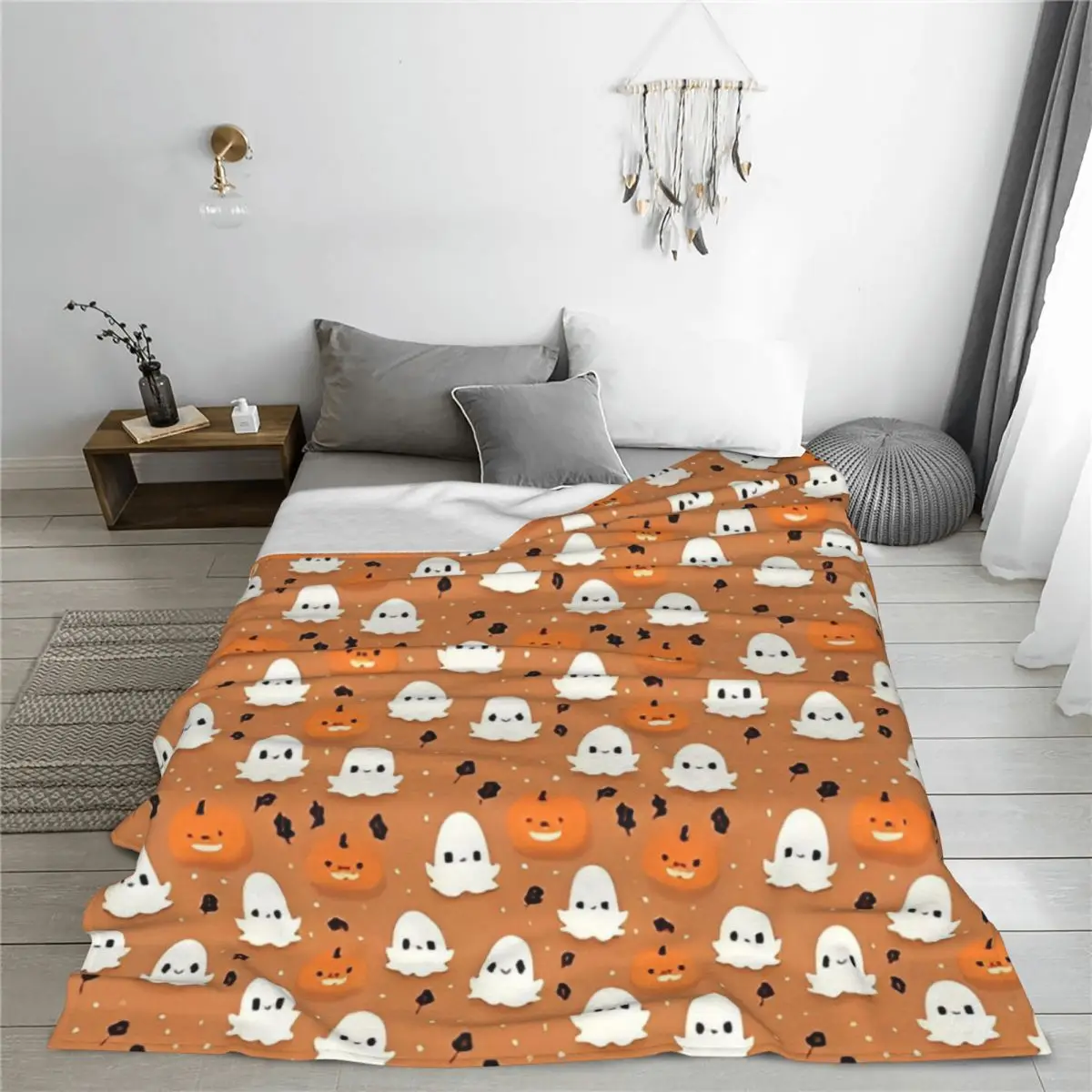 Halloween Pumpkin Ghost Cute Blanket Flannel Spring Trick Or Treat Lightweight Throw Blanket for Bedding Office Bedding Throws