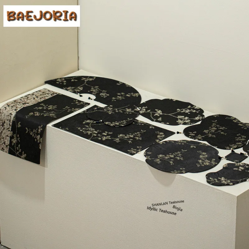 Double-sided Brocade Embroidery Plum Blossom Tea Table Mats Elegant Drink Coaster Dinner Table Cloth Mat Tableware Craft Gift
