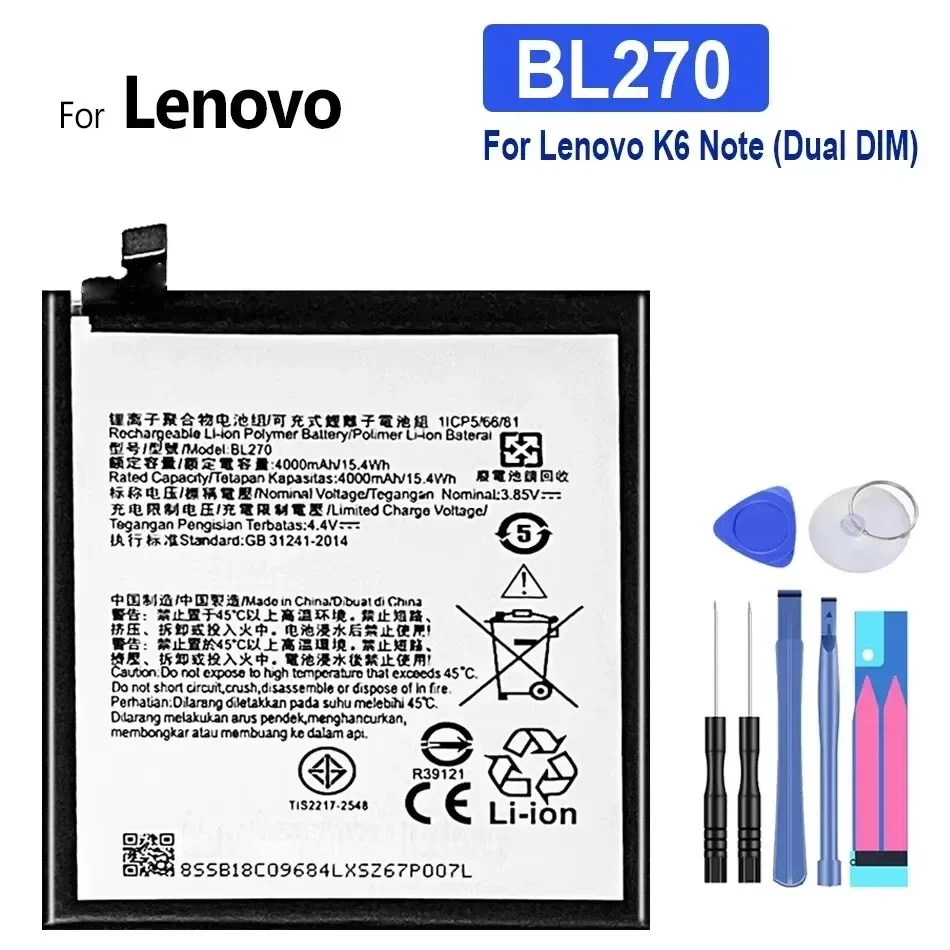 4000mAh Battery BL273 BL270 For Lenovo K6 Note (Dual DIM) K53a48 Vibe (k6 G G5) Plus Bateria