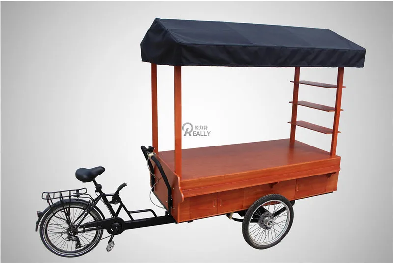 OEM Ce Retro Coffee Bike Food Vending Serving Cart Hot Dog Tricycle Customized Water Sink