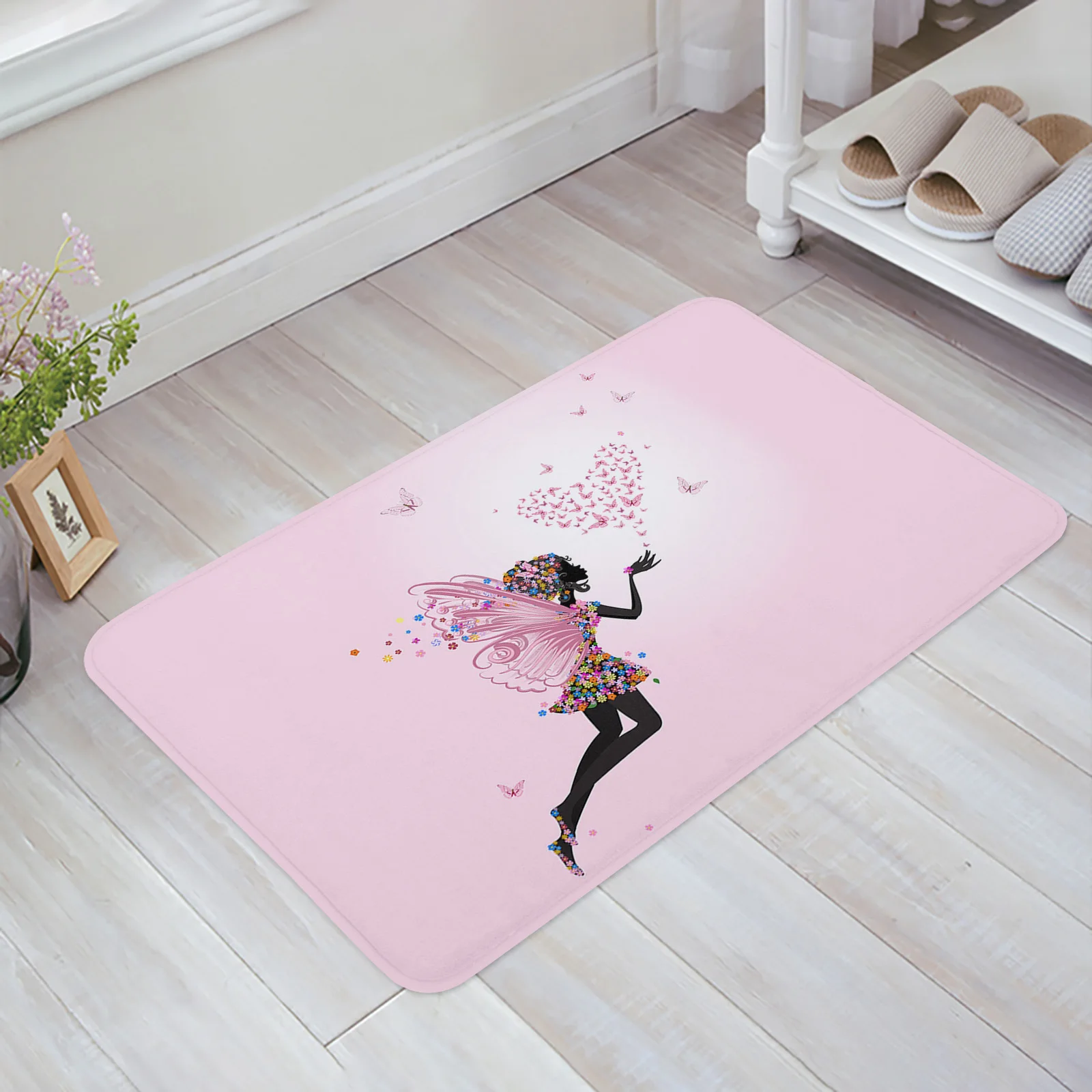 Pink Girl Flower Butterfly Bathroom Bath Mat Carpet Bathtub Floor Rug Shower Room Doormat Kitchen Entrance Pad Home Decor