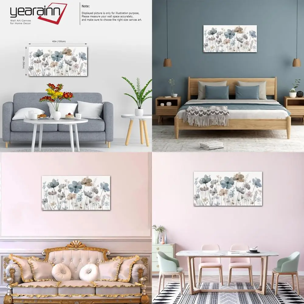

Elegant Floral Canvas Art - Indigo Brown Grey Wall Decor for Living Room, Bedroom, and Office, 20x40 inches