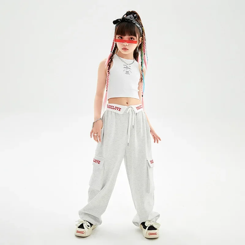 Girls Hip Hop Cool T Shirt Boys Street Dance Pants Children Baseball Streetwear Kids Jazz Joggers Clothes Sets Wide Leg Pants