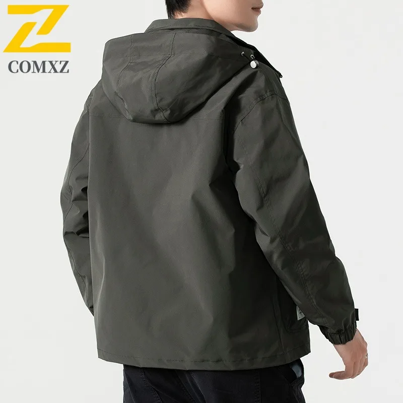 

COMXZ Men Outdoor Sport Jacket Lightweight Water-Resistant Windbreaker with Hood for Hiking Camping Fishing Multi-Pocket Design