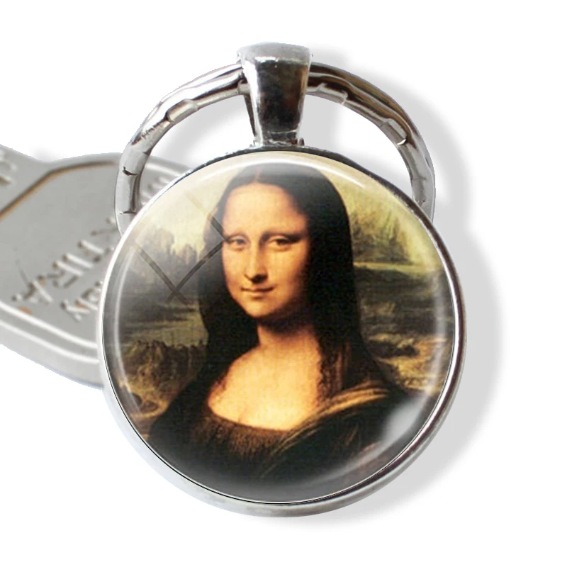 Fashion Mona Lisa Jewelry Key Chain Circular Silver Plated  Mona Lisa New Year Gift Best Birthday for Women for Men Gift