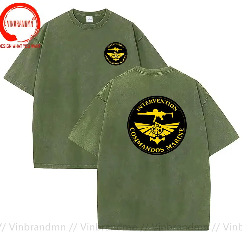 Vintage Washed Cottton T Shirt French Navy Commando Marine T-Shirt Fashion Trendy Tee Shirt Casual Clothes Tops Streetwear Shirt