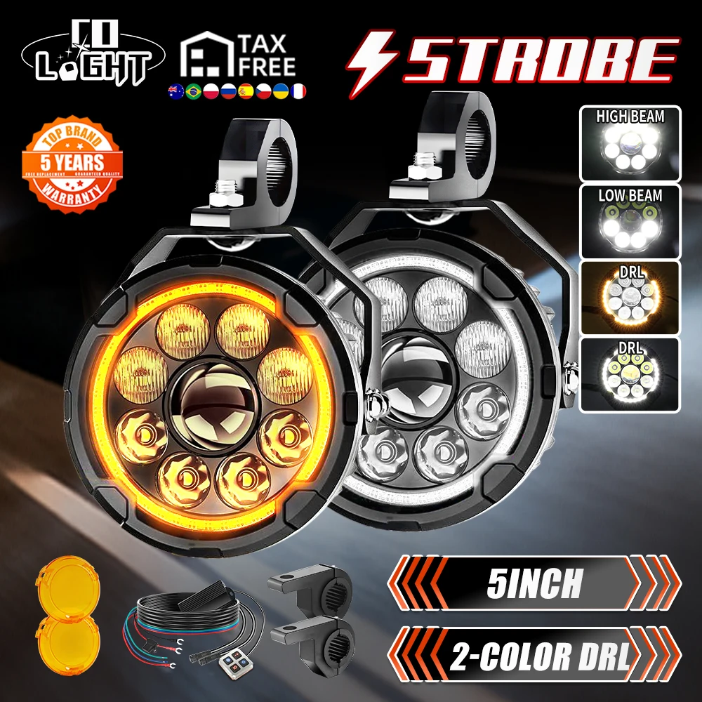 CO LIGHT 5 pollici ausiliario luce moto alto basso DRL per BMW R1200GS F800GS F700GS F650 K1600 con interruttore dimmer fendinebbia